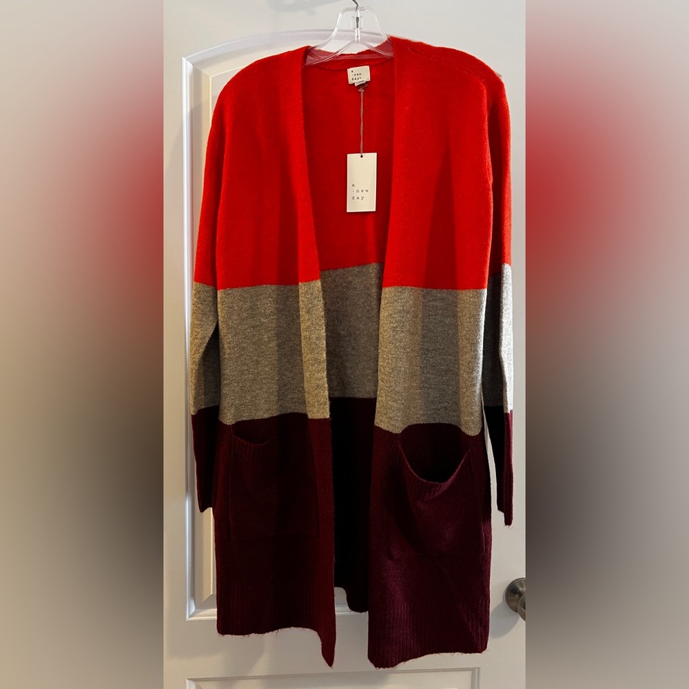 A New Day Women's Colorblock Cardigan - Orange, Gray, Burgundy